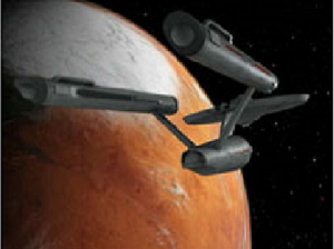 Enterprise in orbit above the planet Vulcan.
